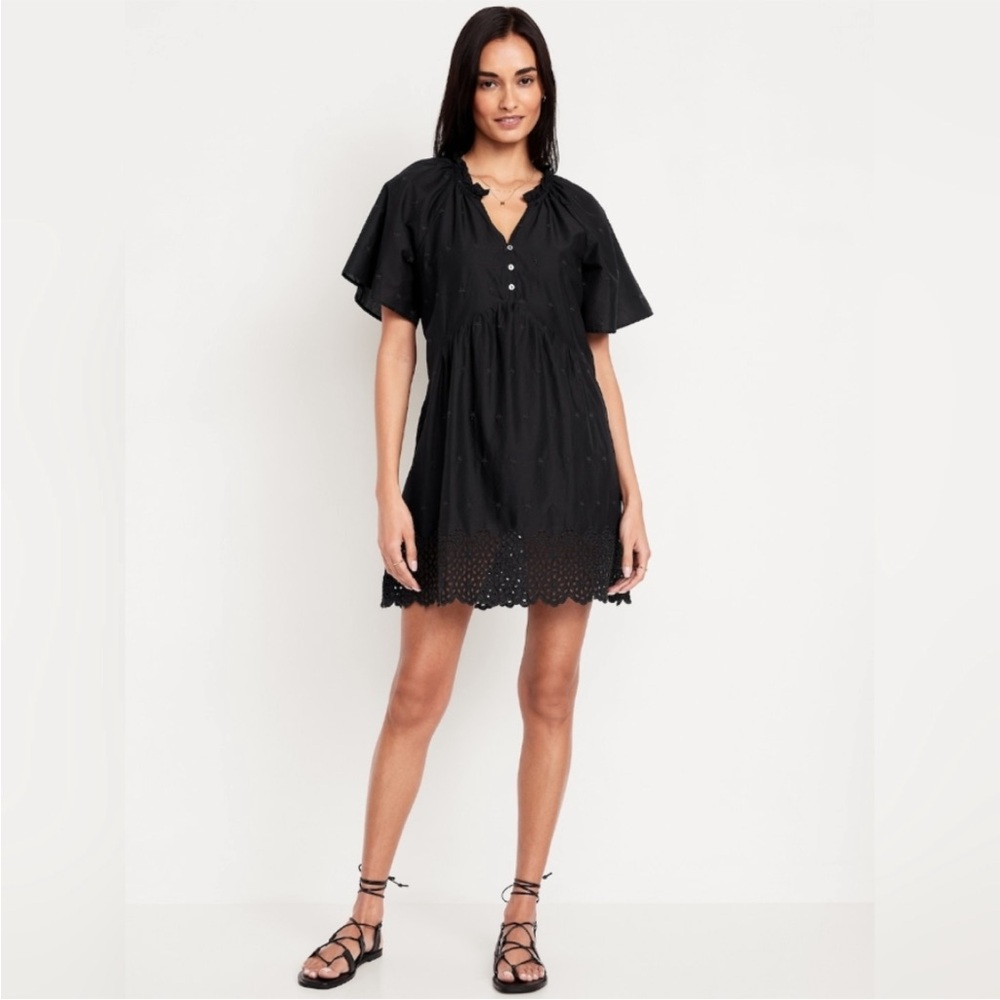 NWT! Old Navy Black Split-Neck Mini Swing Dress 705242